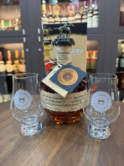The Bourbon Concierge Blanton's Gift Set - Single Barrel Store Selection Blanton's Bourbon 750ml & 2 Etched Tasting Glasses